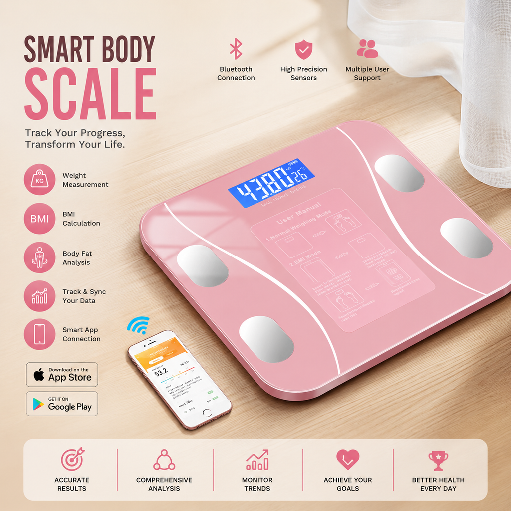 Smart Body Fat Scale – Digital Wireless Bathroom Scale with BMI & Body Composition Analyzer, Bluetooth App Compatible