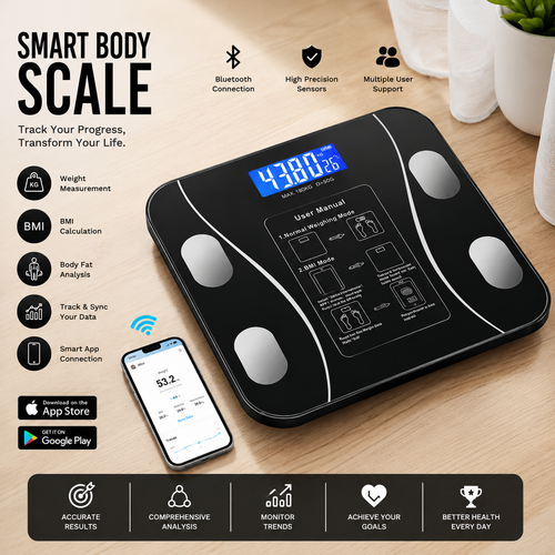 Smart Body Fat Scale – Digital Wireless Bathroom Scale with BMI & Body Composition Analyzer, Bluetooth App Compatible