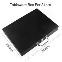 24-Piece Cutlery Organizer Box – Anti-Oxidation Wood Storage – Gold & Black
