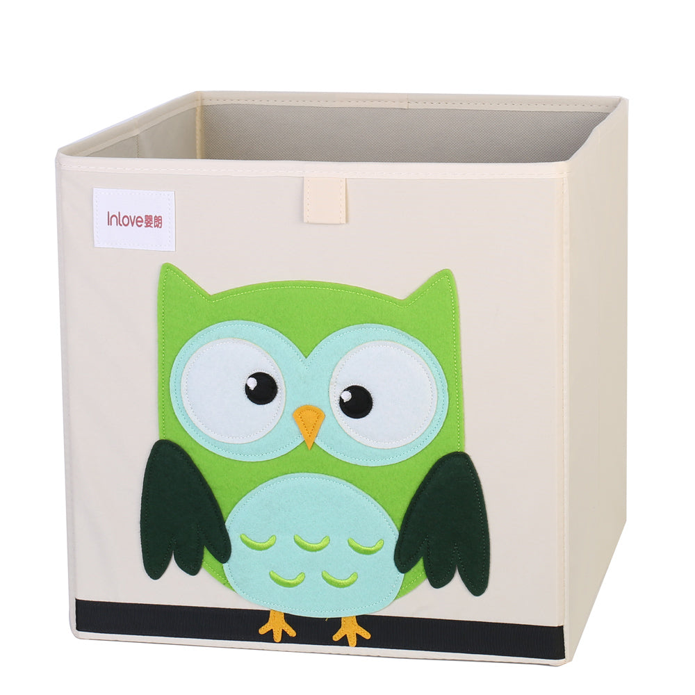 13” Foldable Cube Storage Box – Cartoon Animal Print Oxford Fabric Organizer for Clothes & Toys