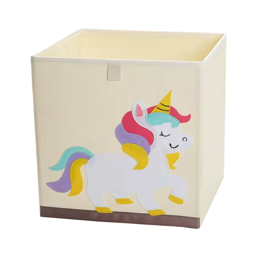 13” Foldable Cube Storage Box – Cartoon Animal Print Oxford Fabric Organizer for Clothes & Toys