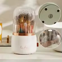 360° Rotating Makeup Organizer – Cosmetic Storage Box with Brush Holder & Lipstick Organizer