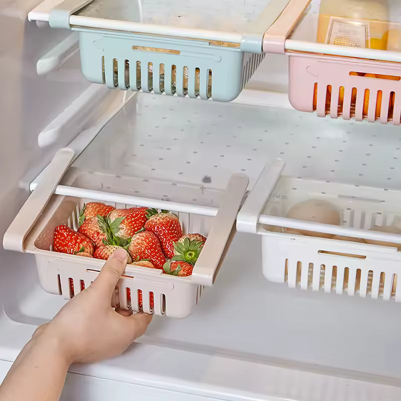 Expandable Fridge Organizer Drawer – Stackable Pull-Out Storage Bin for Refrigerator Shelves