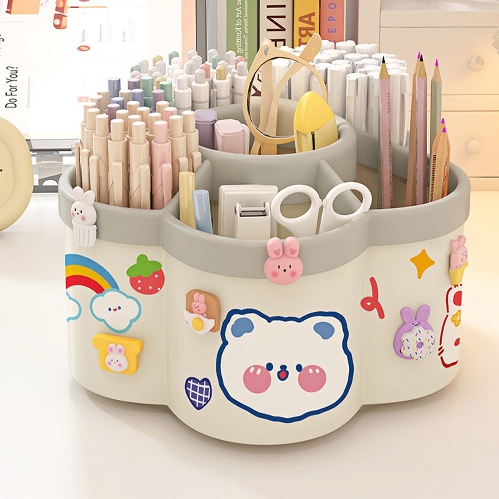 Rotating Desk Organizer – Large Capacity Pen & Makeup Brush Holder