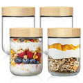 Set of 4 Glass Jars with Bamboo Lids 473ml – Oats, Yogurt & Snacks
