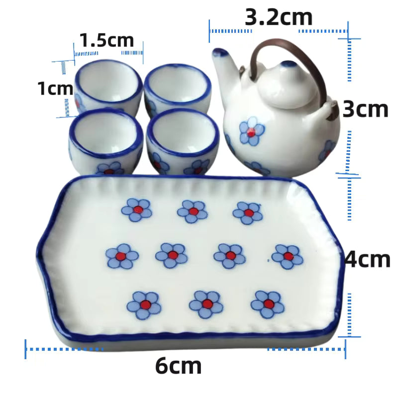 Mini Dollhouse Kitchen Accessories Set for BJD Dolls – Teapot, Cups, Tray, Pots & Cooking Utensils