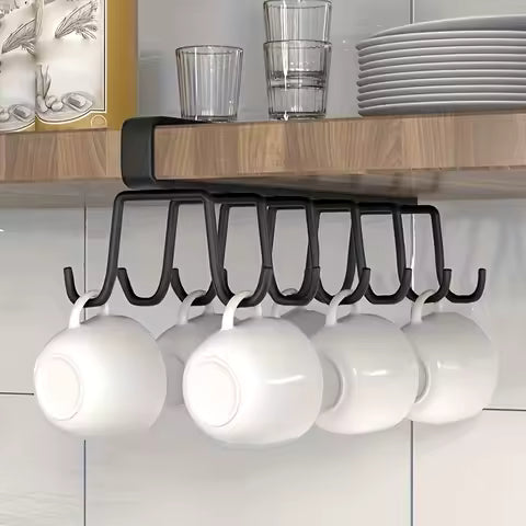 Double Row No-Drill Mug Hooks – Cabinet Shelf Cup & Mug Hanger Rack