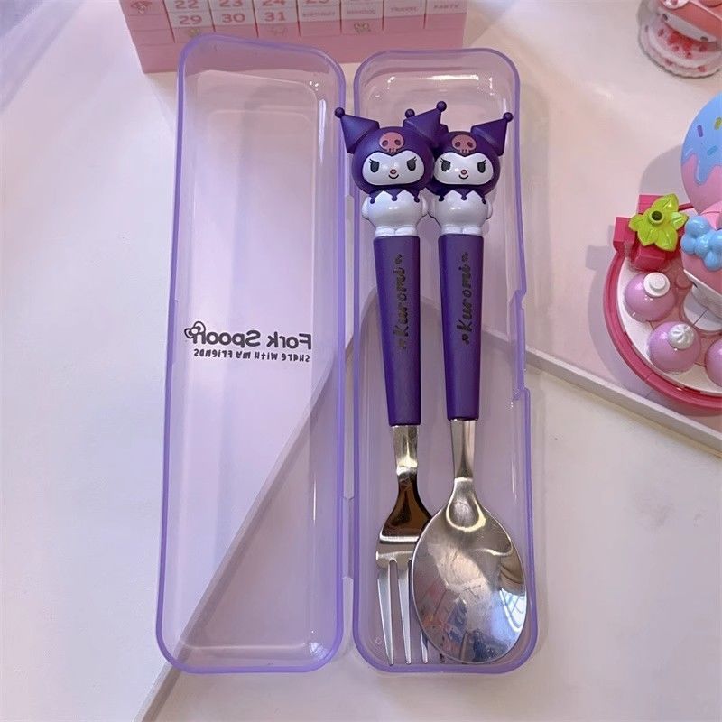 Kuromi Hello Kitty Cinnamoroll Spoon and Fork Set – 2PCS Cute Stainless Steel Kids Cartoon Tableware Gift