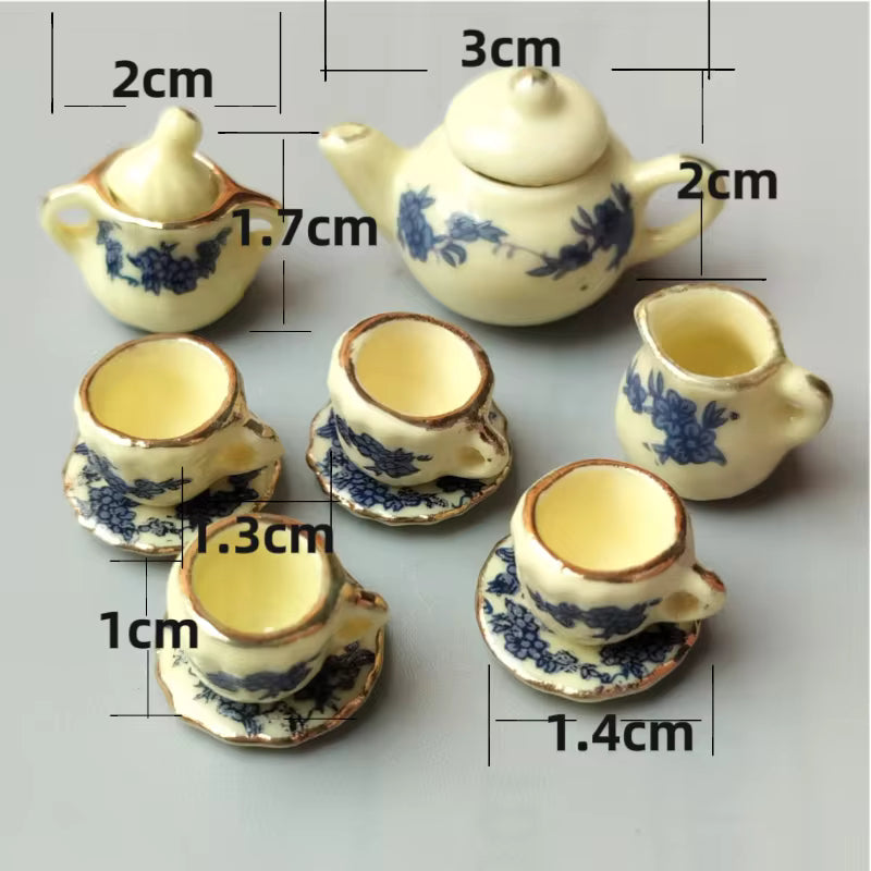 Mini Dollhouse Kitchen Accessories Set for BJD Dolls – Teapot, Cups, Tray, Pots & Cooking Utensils