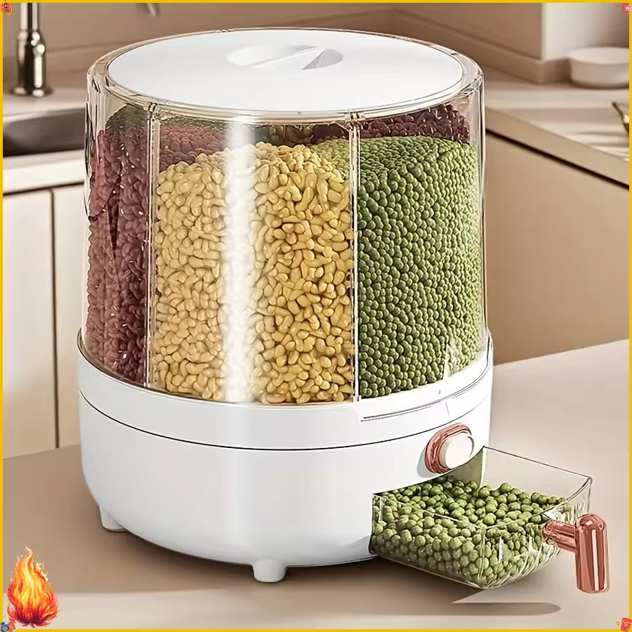 360° Rotating Airtight Food Storage Container – Moisture-Proof Kitchen Organizer for Rice, Cereal & Snacks