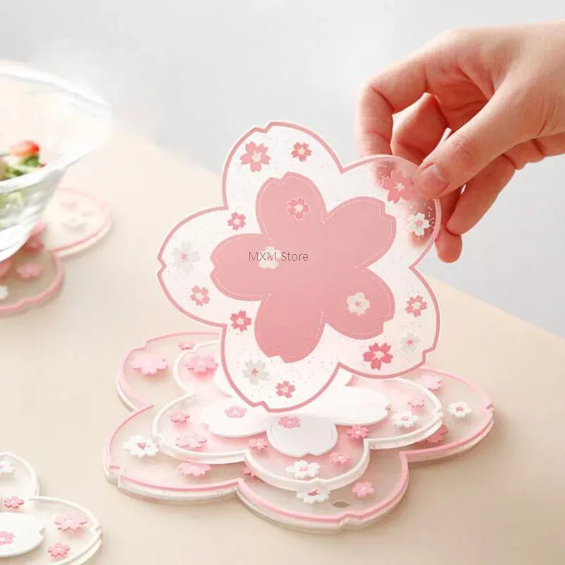Kawaii Pink Sakura Silicone Coaster – Cute Floral Cup Holder for Coffee, Tea & Drinks