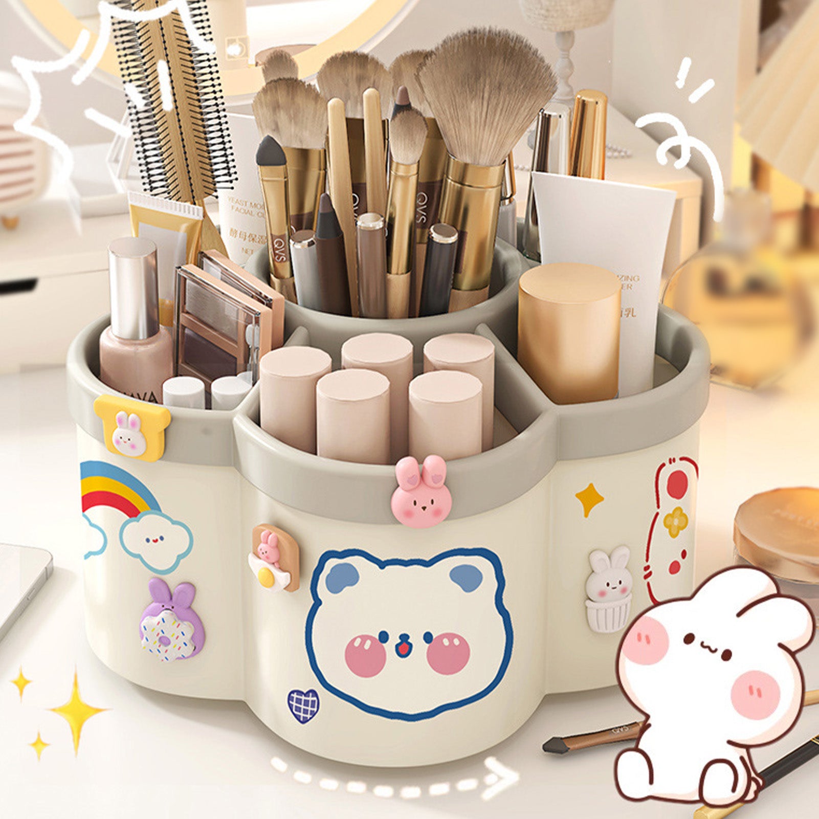 Rotating Desk Organizer – Large Capacity Pen & Makeup Brush Holder