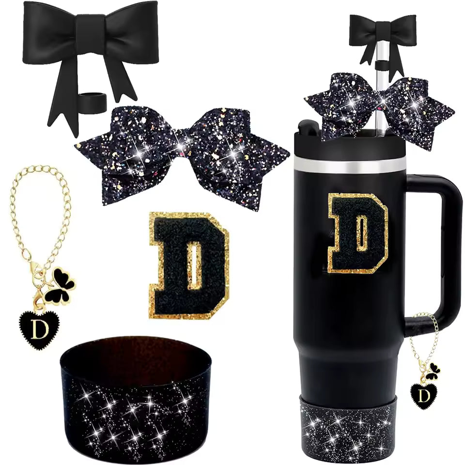 5-Piece Stanley Cup Accessories Set for 30oz & 40oz – Lid with Straw, Decorative Bow, Letter Sticker & Hanging Chain