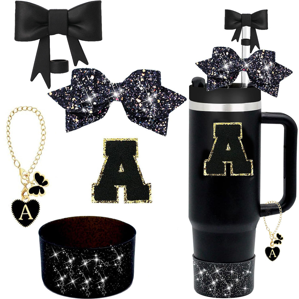 5-Piece Stanley Cup Accessories Set for 30oz & 40oz – Lid with Straw, Decorative Bow, Letter Sticker & Hanging Chain