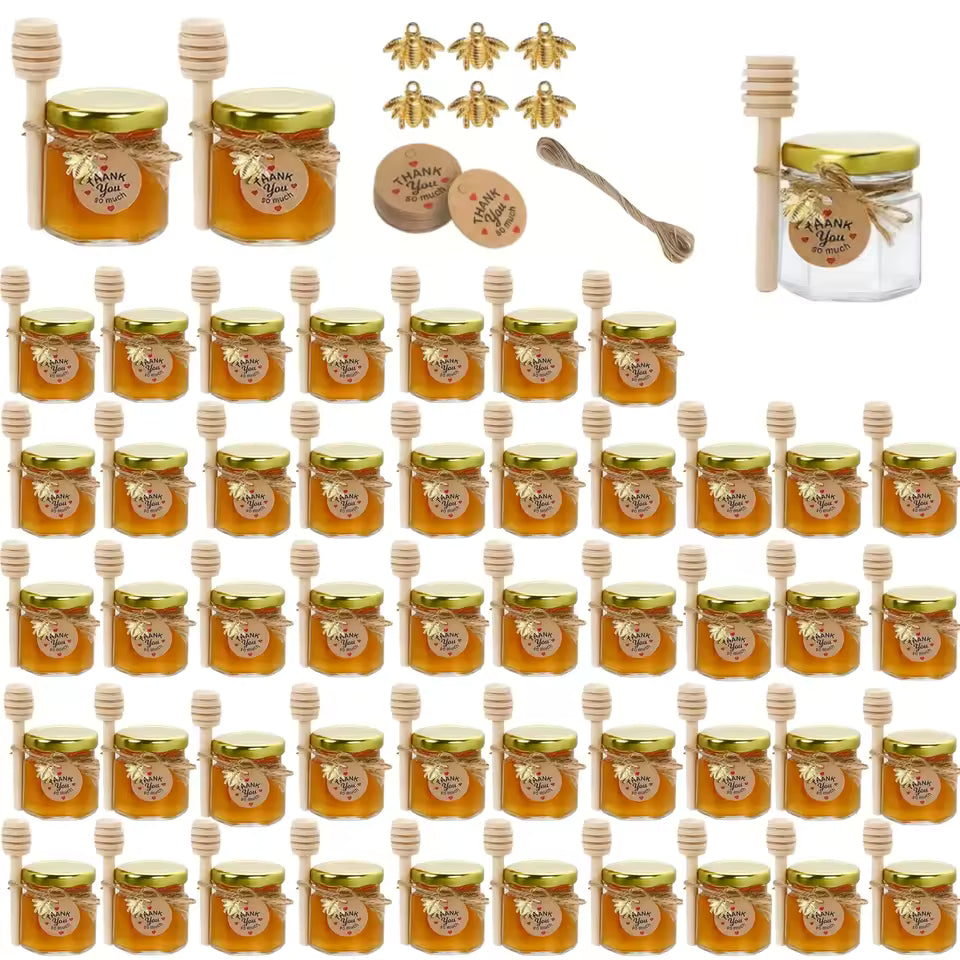 Mini Honey Jar Favors with Dipper – Hexagon Glass Jars for Wedding, Baby Shower & Party Gifts (12/20/ PCS)