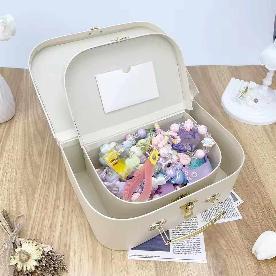 2-Piece Retro Beige Gift Box Set – Elegant Storage Boxes with Gold Handle & Lock