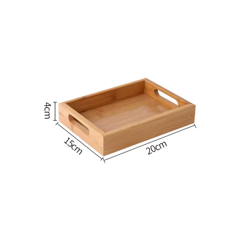 Retro Wooden Serving Tray – Solid Wood Storage Tray with Bamboo Cup Holder Base