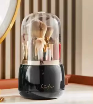 360° Rotating Makeup Organizer – Cosmetic Storage Box with Brush Holder & Lipstick Organizer