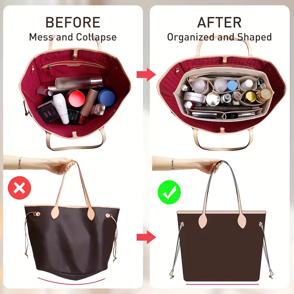 Felt Bag Organizer with Zipper and 10 Pockets | Ideal for Travel