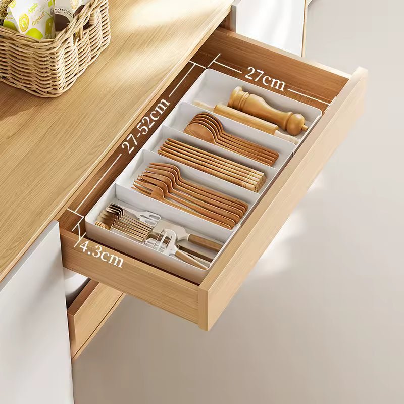 Expandable Drawer Organizer with Cutlery Tray – Adjustable Kitchen Drawer Divider for Spoons, Forks & Knives