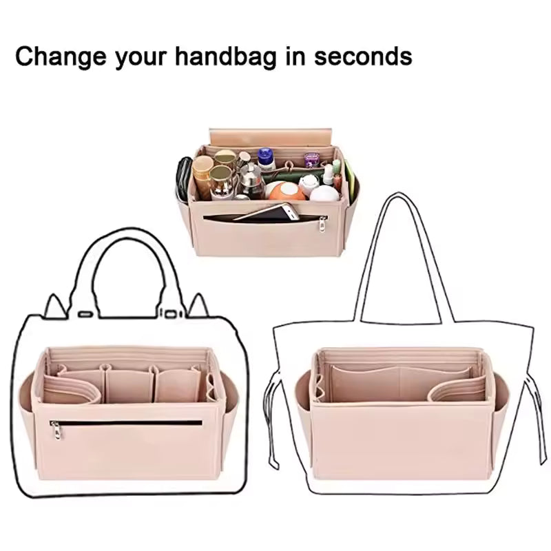 Felt Makeup Organizer Bag Insert | Travel Cosmetic Pouch for Speedy & Neverfull