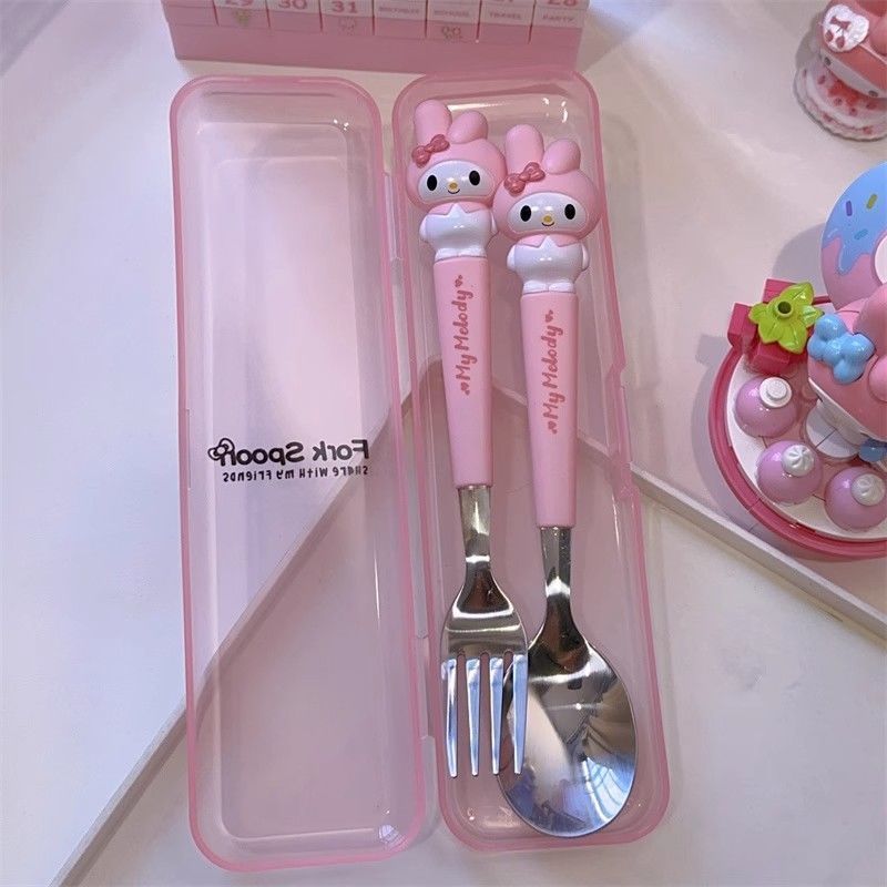 Kuromi Hello Kitty Cinnamoroll Spoon and Fork Set – 2PCS Cute Stainless Steel Kids Cartoon Tableware Gift