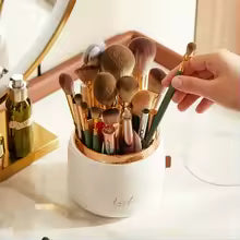 360° Rotating Makeup Organizer – Cosmetic Storage Box with Brush Holder & Lipstick Organizer
