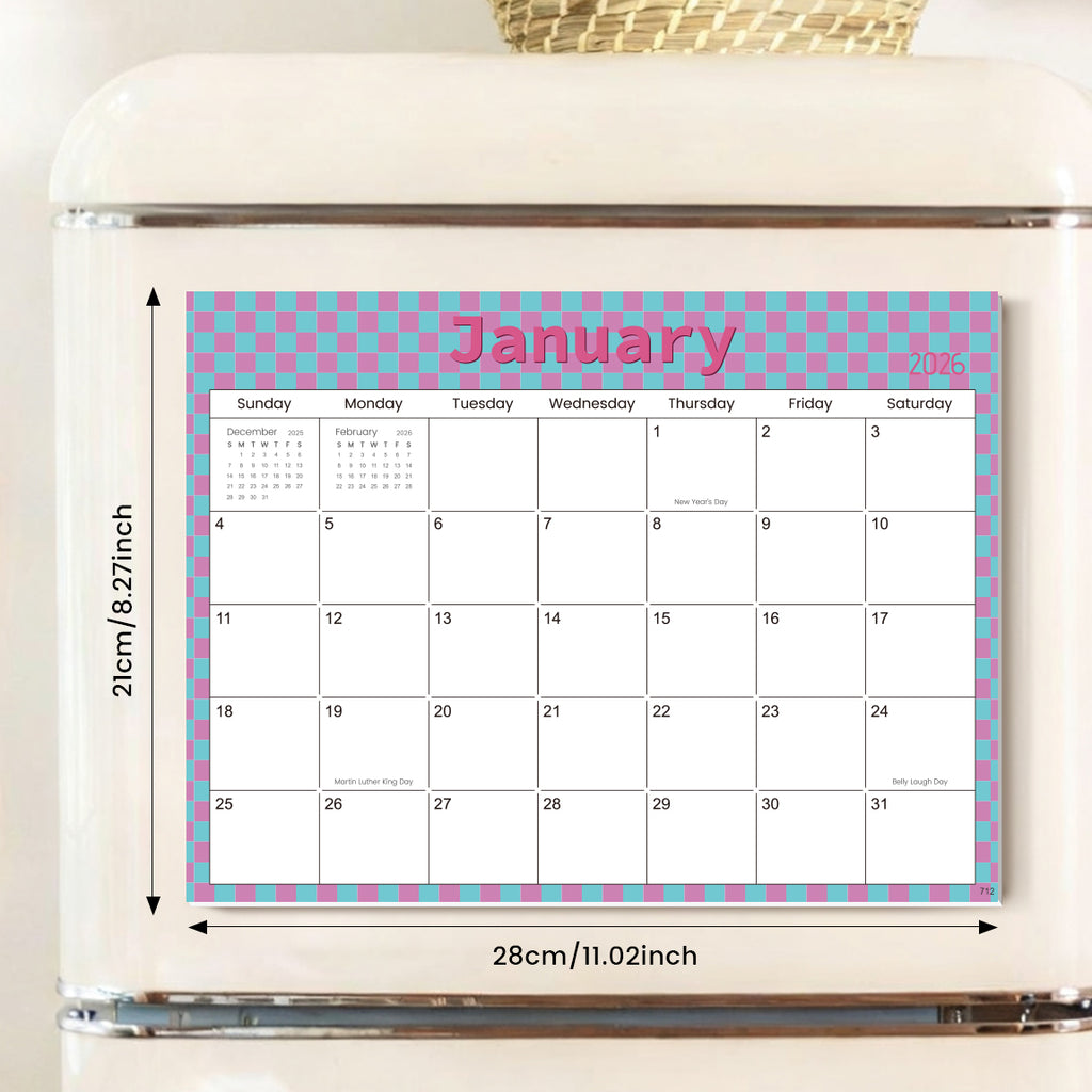 2026 Magnetic Fridge Calendar – Pastel Grid Monthly Planner Board (12-Month Layout)