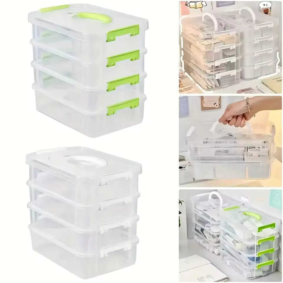 4-Layer Stackable Clear Plastic Drawer Organizers with Dividers