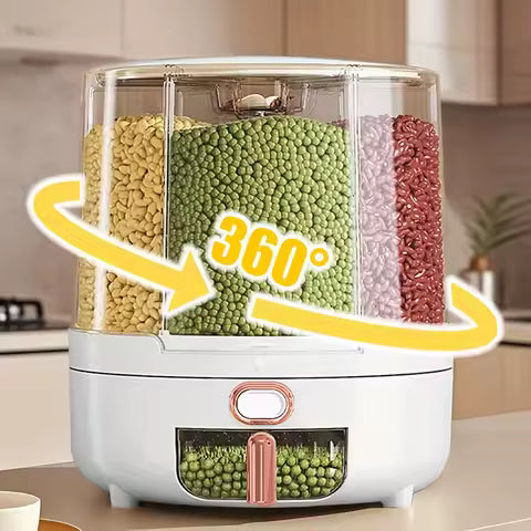 360° Rotating Airtight Food Storage Container – Moisture-Proof Kitchen Organizer for Rice, Cereal & Snacks