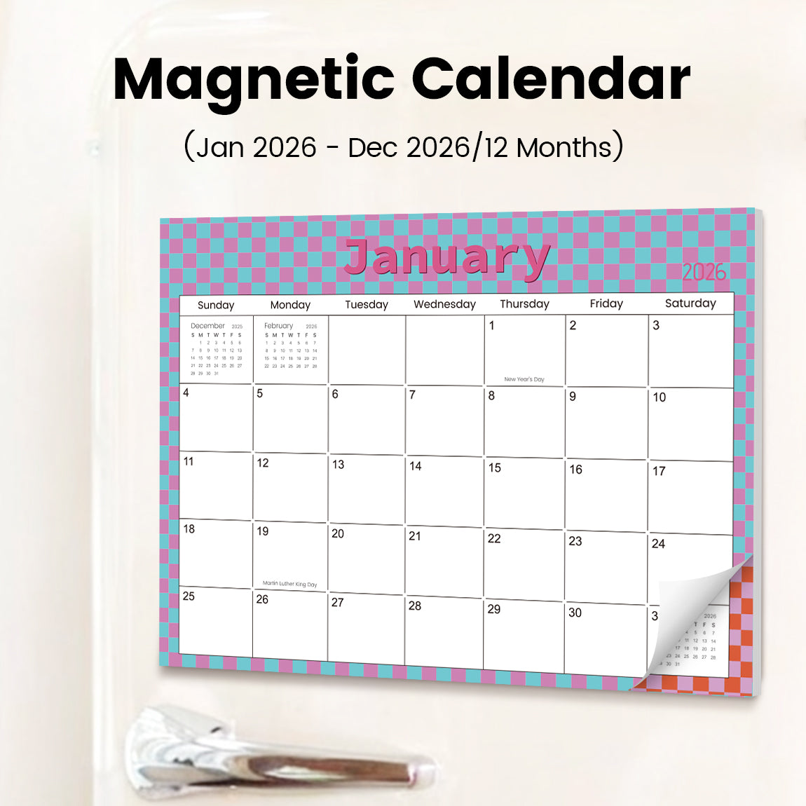 2026 Magnetic Fridge Calendar – Pastel Grid Monthly Planner Board (12-Month Layout)