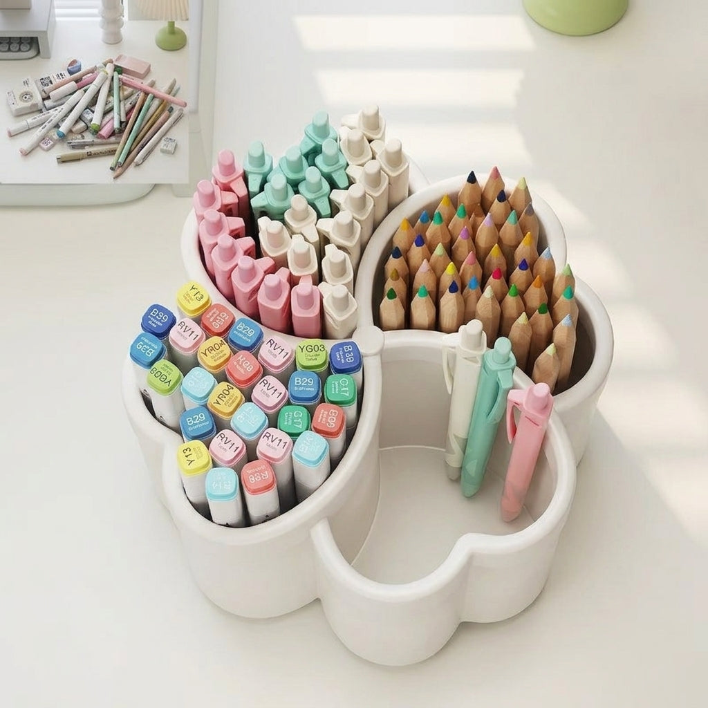 4-Compartment Desk Organizer Box – Office & Stationery Storage Container