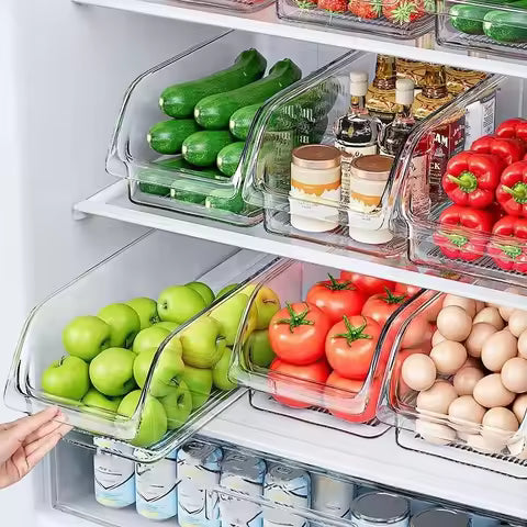Stackable Fridge Organizer Bins with Handle – Clear Plastic Storage Containers for Refrigerator, Freezer & Pantry