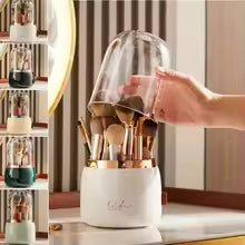 360° Rotating Makeup Organizer – Cosmetic Storage Box with Brush Holder & Lipstick Organizer