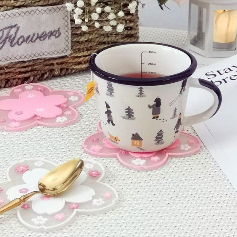 Kawaii Pink Sakura Silicone Coaster – Cute Floral Cup Holder for Coffee, Tea & Drinks