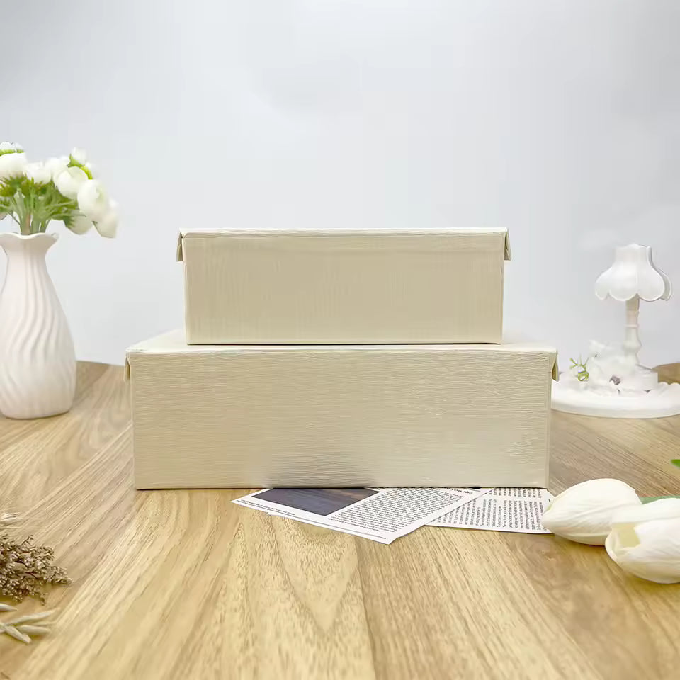 2-Piece Retro Beige Gift Box Set – Elegant Storage Boxes with Gold Handle & Lock