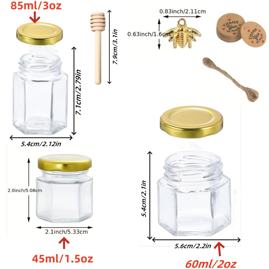 Mini Honey Jar Favors with Dipper – Hexagon Glass Jars for Wedding, Baby Shower & Party Gifts (12/20/ PCS)