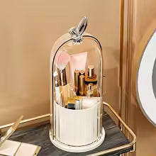 360° Rotating Makeup Brush Organizer with Transparent Dustproof Cover – Waterproof Cosmetic Storage Box