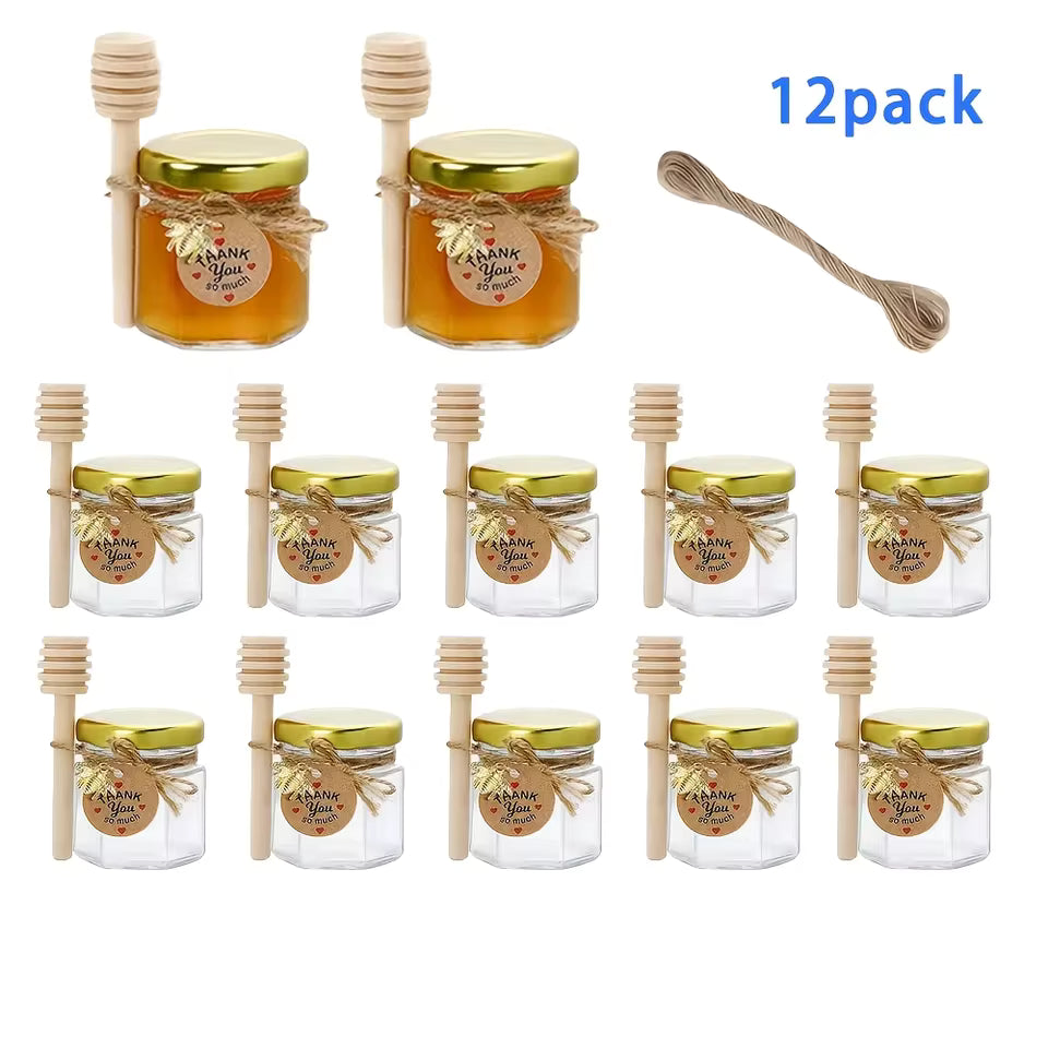Mini Honey Jar Favors with Dipper – Hexagon Glass Jars for Wedding, Baby Shower & Party Gifts (12/20/ PCS)