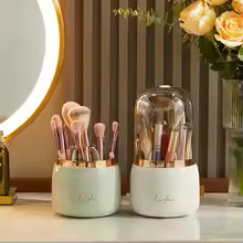 360° Rotating Makeup Organizer – Cosmetic Storage Box with Brush Holder & Lipstick Organizer