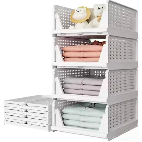 Foldable Plastic Storage Box – Stackable Large Capacity Organizer for Clothes & Home Essentials