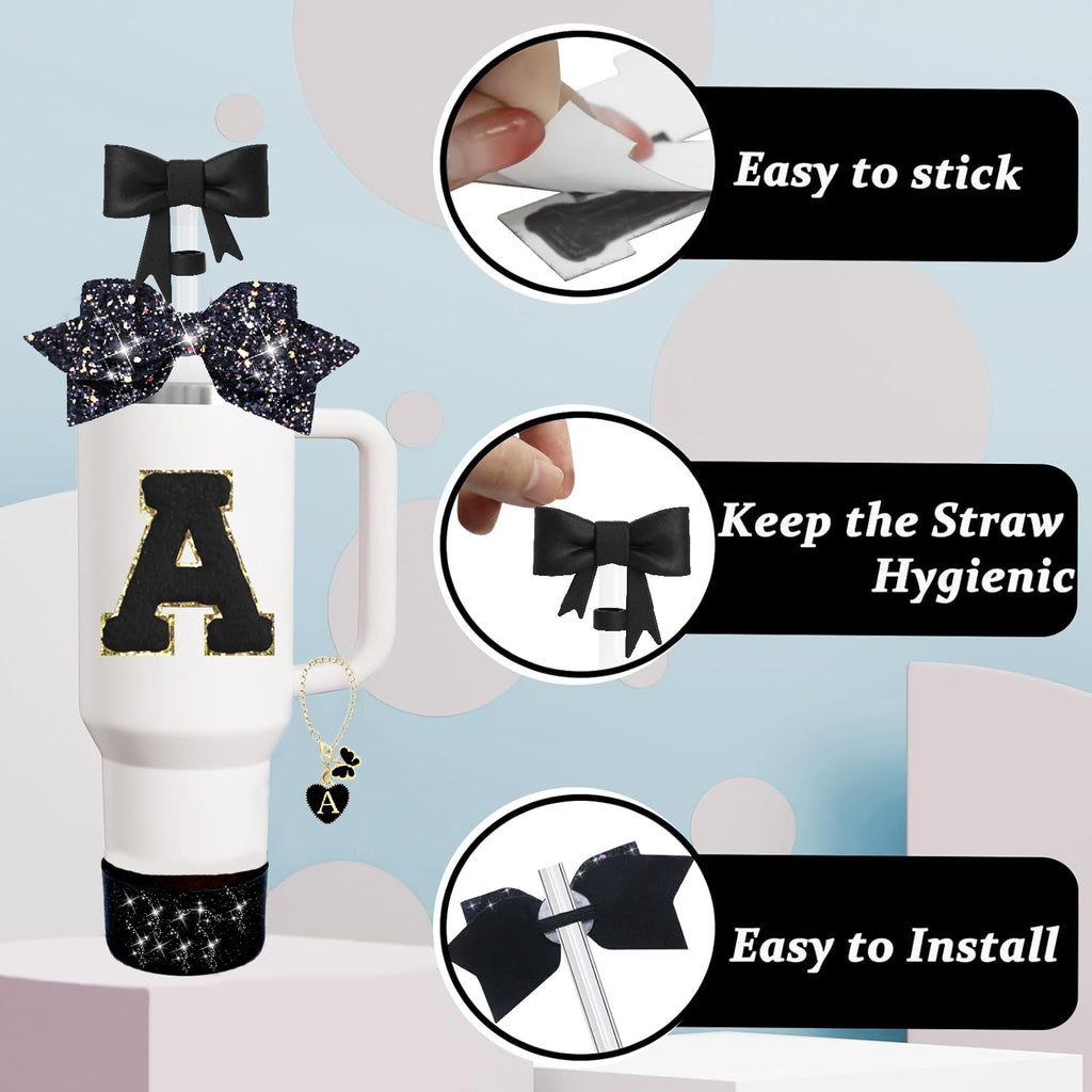 5-Piece Stanley Cup Accessories Set for 30oz & 40oz – Lid with Straw, Decorative Bow, Letter Sticker & Hanging Chain