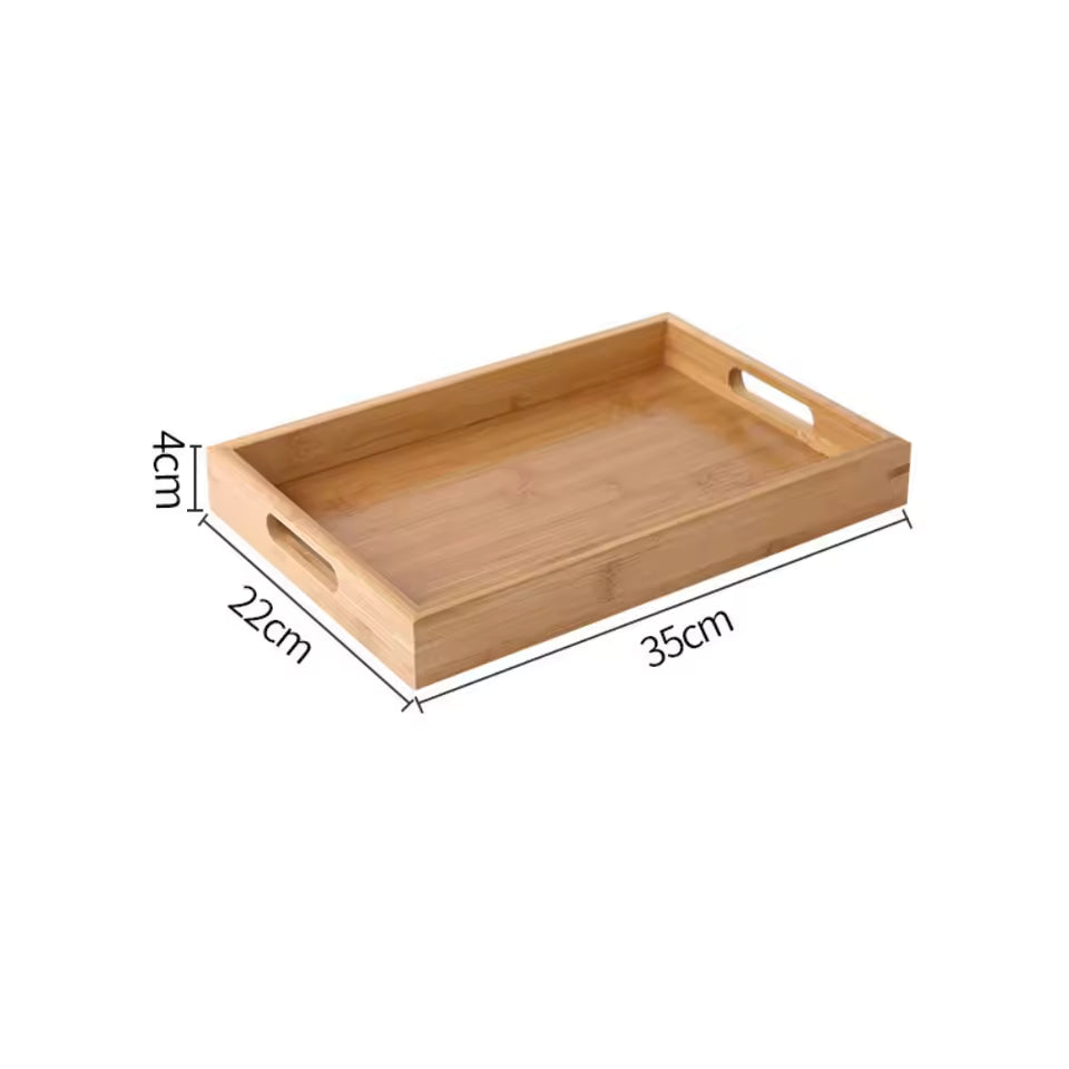 Retro Wooden Serving Tray – Solid Wood Storage Tray with Bamboo Cup Holder Base