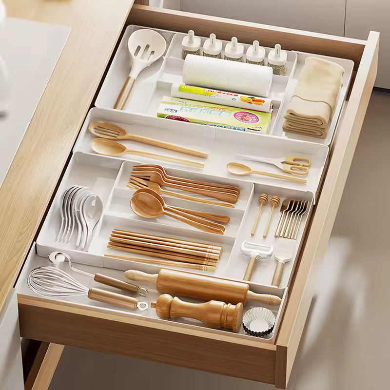 Expandable Drawer Organizer with Cutlery Tray – Adjustable Kitchen Drawer Divider for Spoons, Forks & Knives