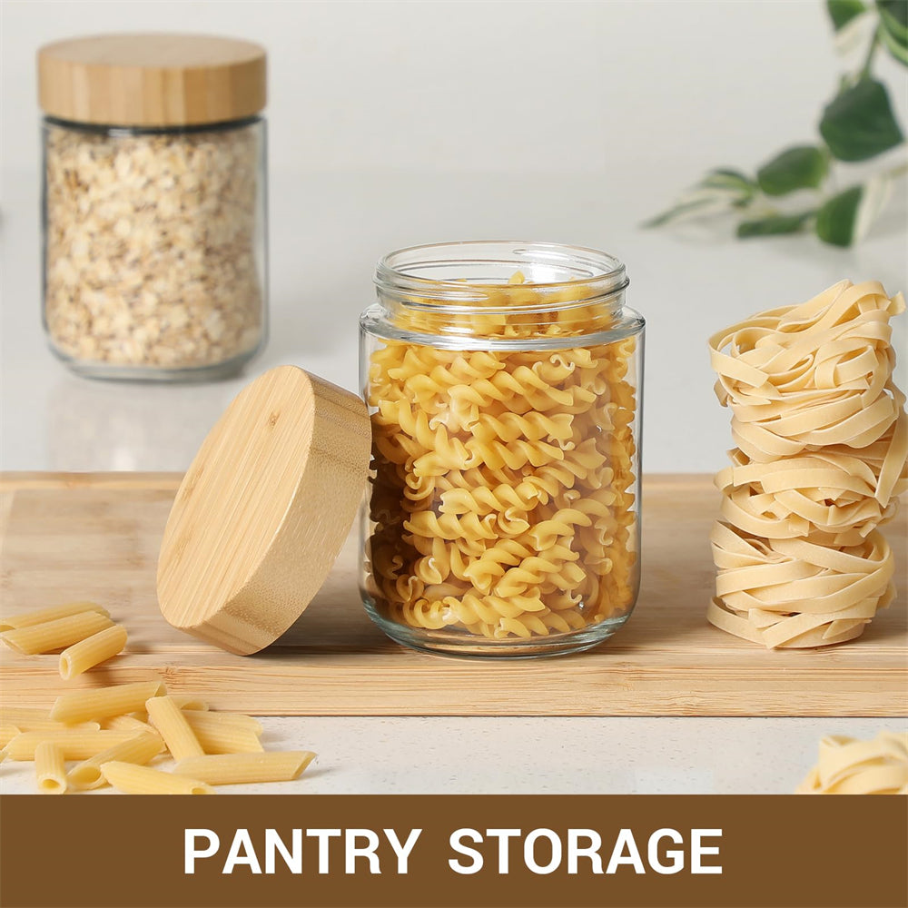 Set of 4 Glass Jars with Bamboo Lids 473ml – Oats, Yogurt & Snacks