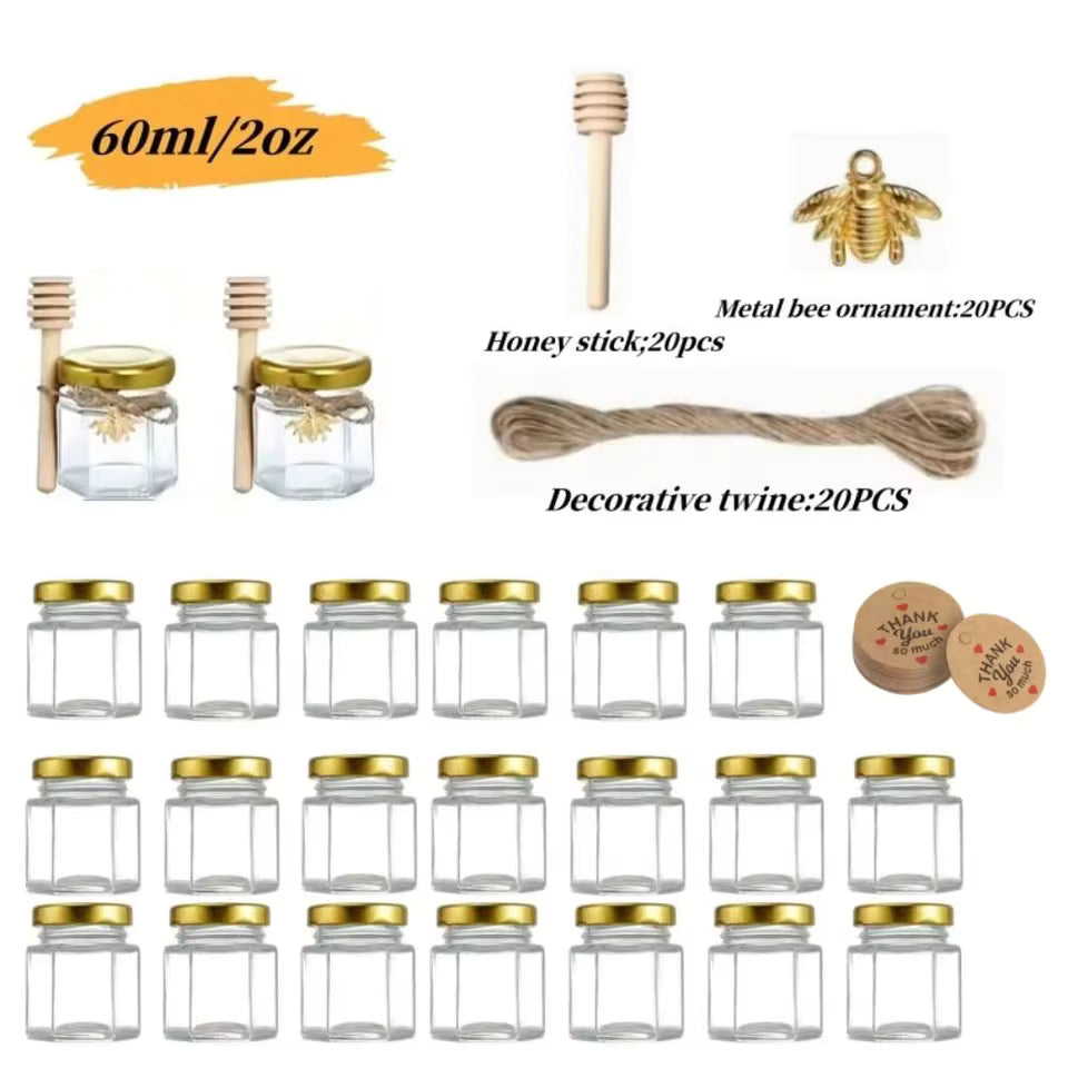 Mini Honey Jar Favors with Dipper – Hexagon Glass Jars for Wedding, Baby Shower & Party Gifts (12/20/ PCS)