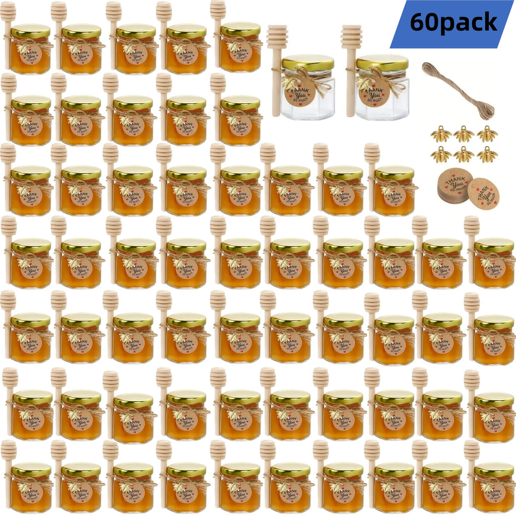 Mini Honey Jar Favors with Dipper – Hexagon Glass Jars for Wedding, Baby Shower & Party Gifts (12/20/ PCS)