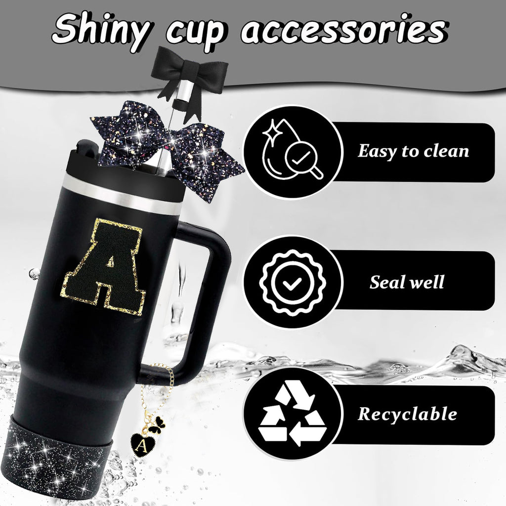 5-Piece Stanley Cup Accessories Set for 30oz & 40oz – Lid with Straw, Decorative Bow, Letter Sticker & Hanging Chain