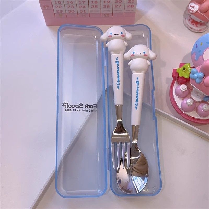 Kuromi Hello Kitty Cinnamoroll Spoon and Fork Set – 2PCS Cute Stainless Steel Kids Cartoon Tableware Gift