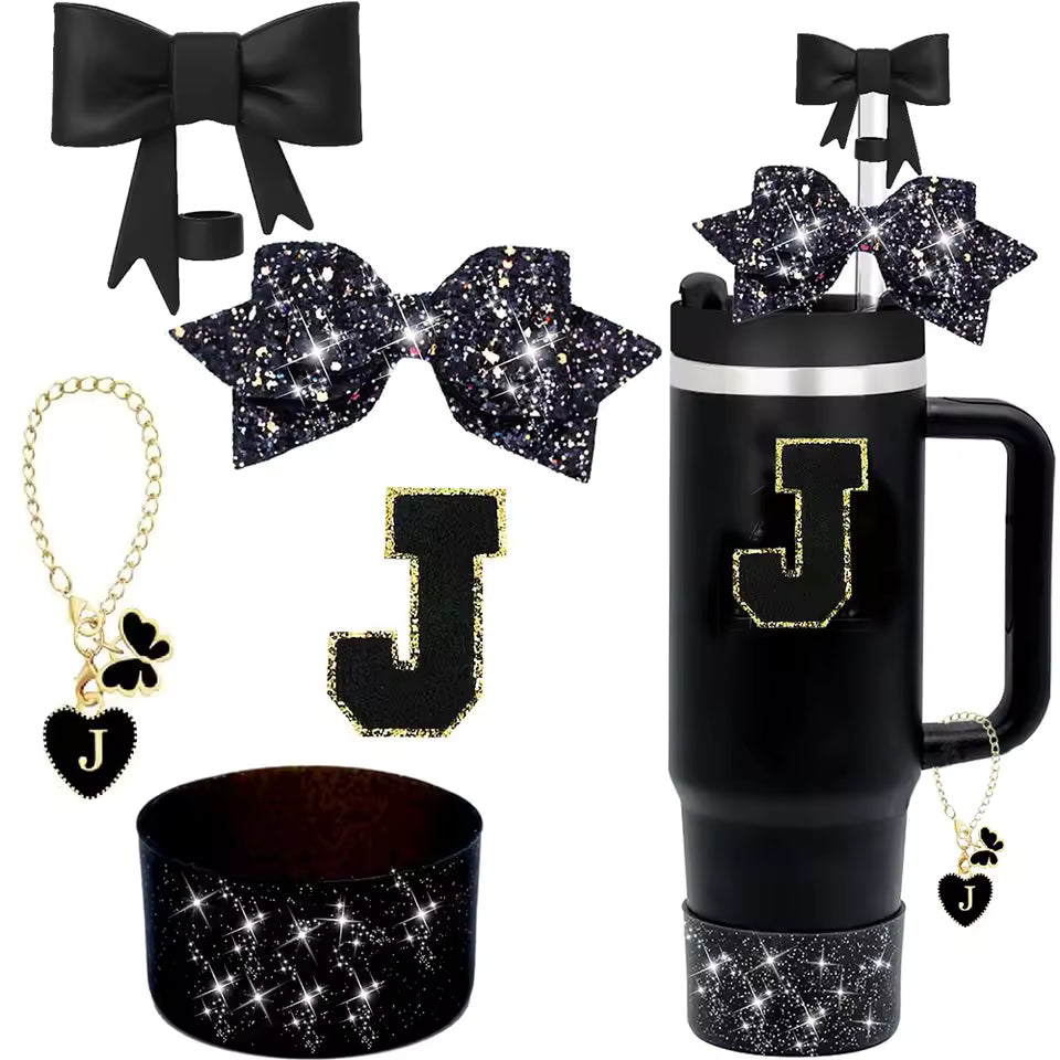 5-Piece Stanley Cup Accessories Set for 30oz & 40oz – Lid with Straw, Decorative Bow, Letter Sticker & Hanging Chain